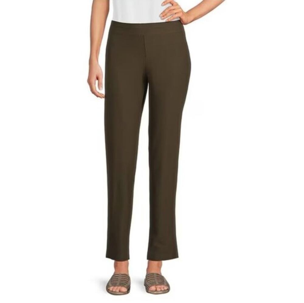 NWT Eileen Fisher Green Slim Ankle Pants Lyocell Mid Rise Pull On Womens Size M